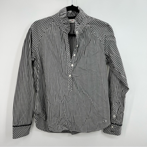 Vineyard Vines Gingham Ruffle Popover Blouse Shirt Top Black Raglan Poplin US 6 - Picture 4 of 10